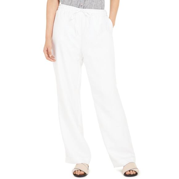 Charter Club Linen Pants White Drawstring-Waist Pull On Straight Leg Sz XL - Picture 1 of 8
